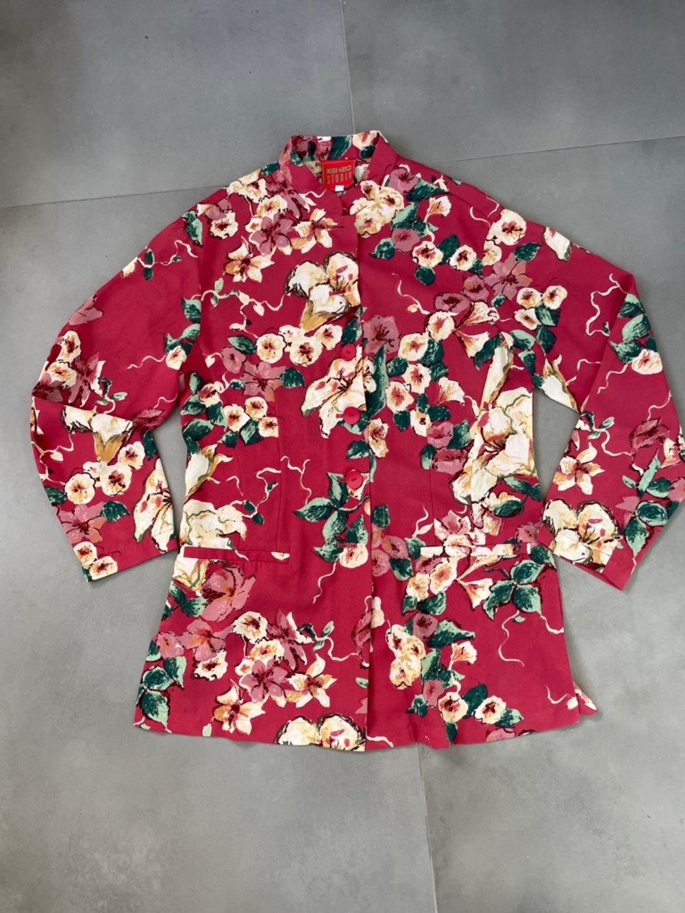 Kenzo Studio Rose-Red Floral Button-Up Top